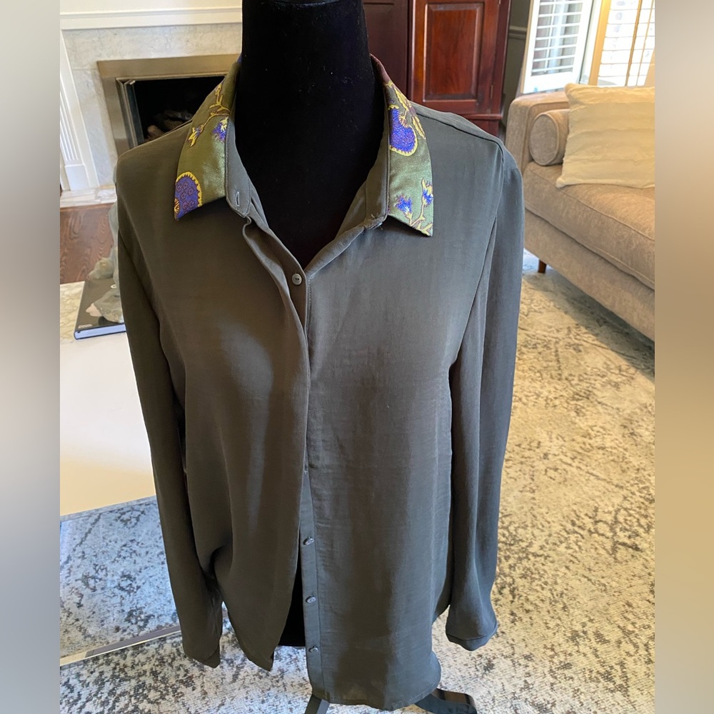 Brand new with tags never worn Scotch and Soda Khaki silk long sleeved blouse